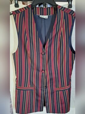 Anne Klein Striped Vest Sleeveless Blazer Top Preppy Vintage Style Medium
